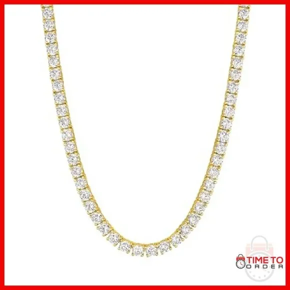 14K Gold Plated Tennis Necklace 3mm CZ Adjustable 15-18
